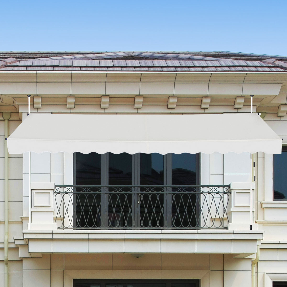 LIVSK Intrekbare Zonneluifel - Waterdicht en Verstelbaar - Hoogte 200-300 cm - Breedte 395 cm - Aluminium en Oxford - Beige
