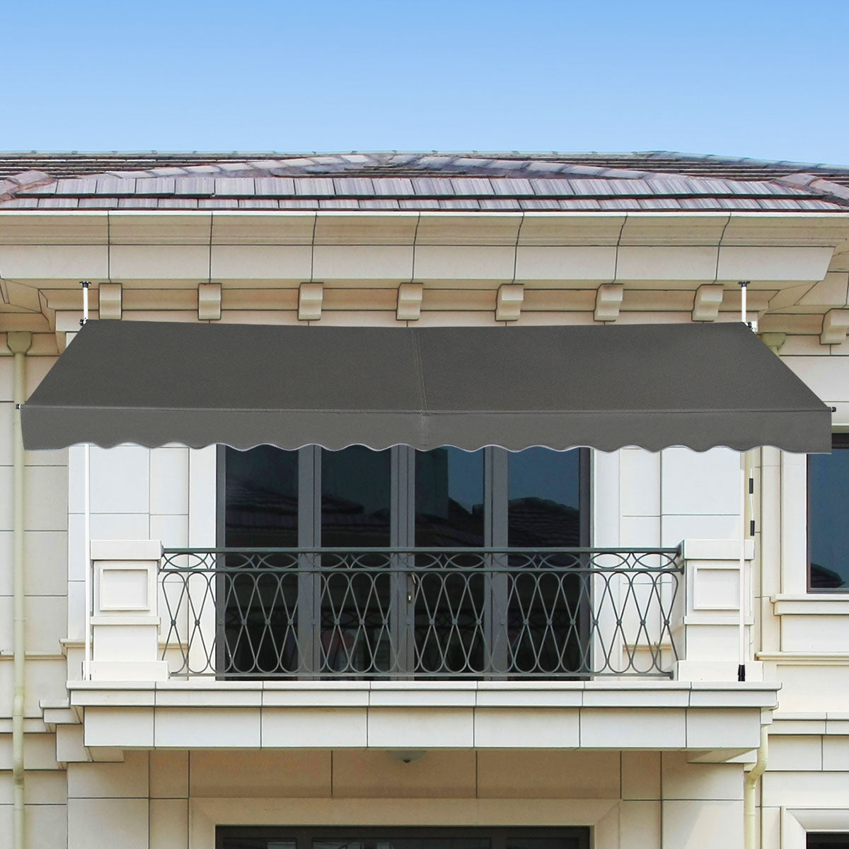 LIVSK Intrekbare Zonneluifel - Waterdicht - Aluminium Frame - Verstelbaar van 200-300 cm - Geschikt voor Balkon en Terras - Grijs