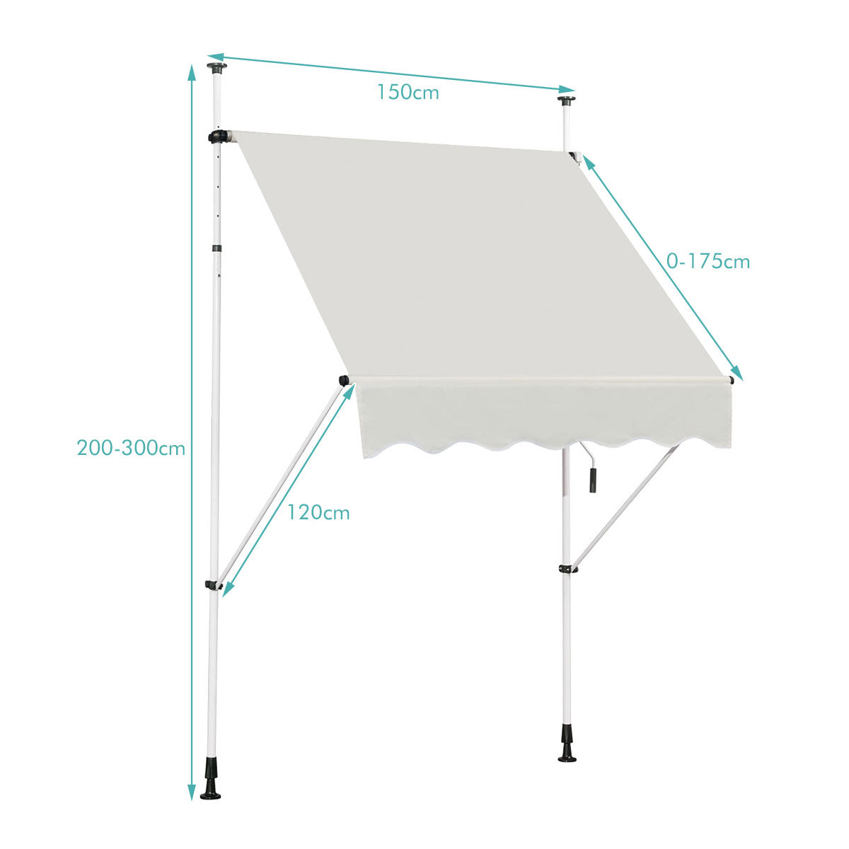 LIVSK Intrekbare Zonneluifel - Waterdicht & UV-Bestendig - Verstelbaar met Handzwengel - 150 x 120 cm - Beige