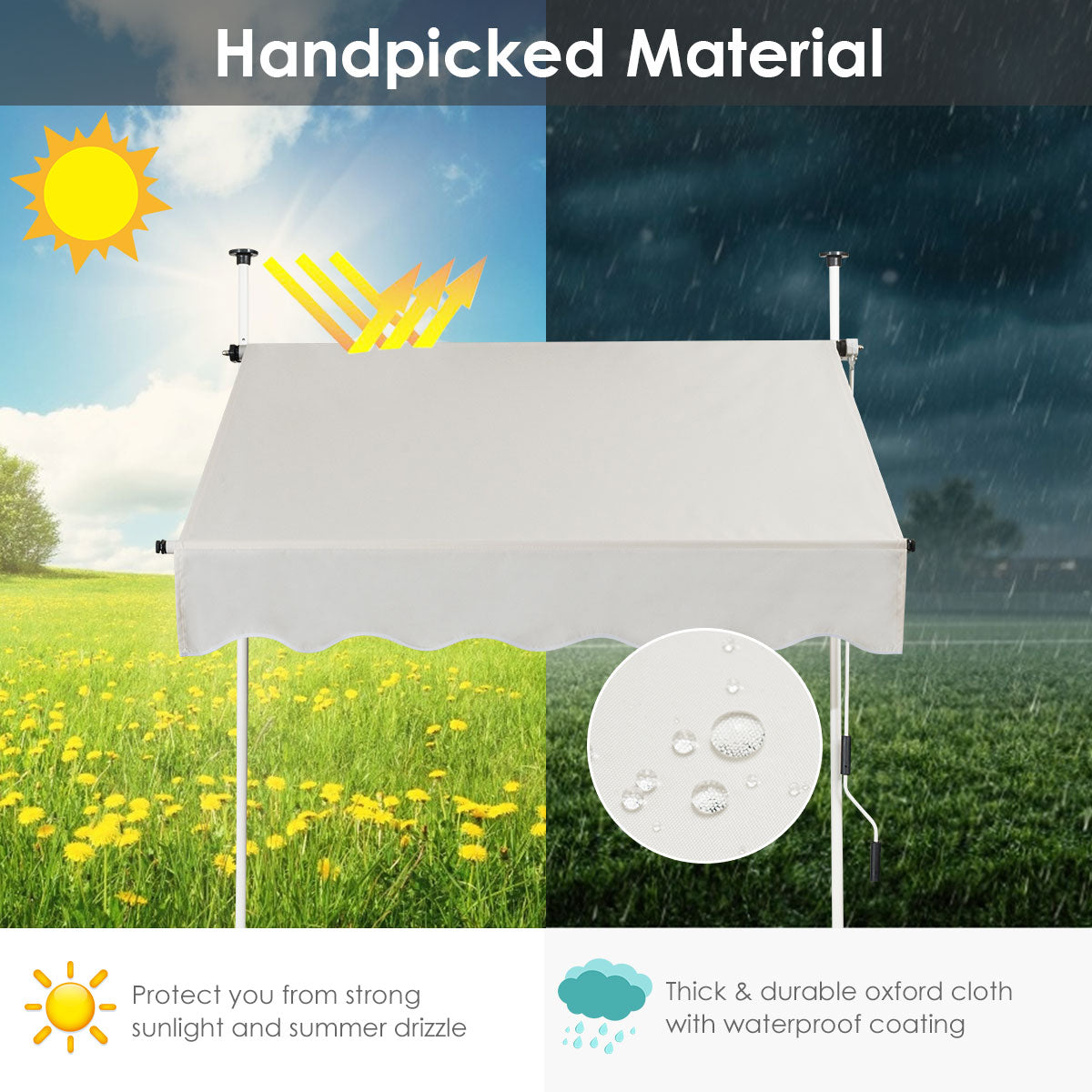 LIVSK Intrekbare Zonneluifel - Waterdicht & UV-Bestendig - Verstelbaar met Handzwengel - 150 x 120 cm - Beige