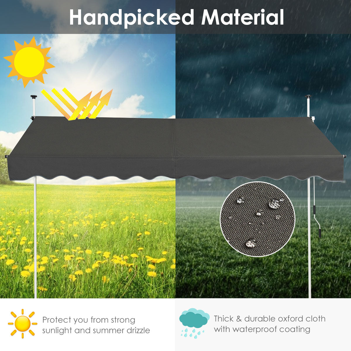 LIVSK Intrekbare Zonneluifel - Waterdicht en Verstelbaar - Lichtgewicht Aluminium - Voor Ramen en Terrassen - 300 x 120 cm - Grijs
