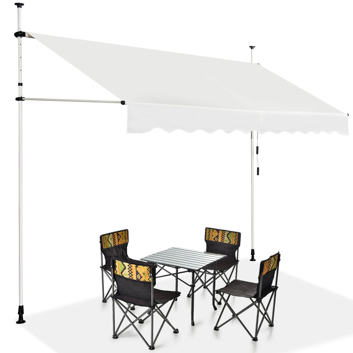 LIVSK Intrekbare Zonneluifel - Weerbestendig - Verstelbare Hoogte en Hoek - Aluminium en Oxford Stof - 300 x 120 cm - Beige