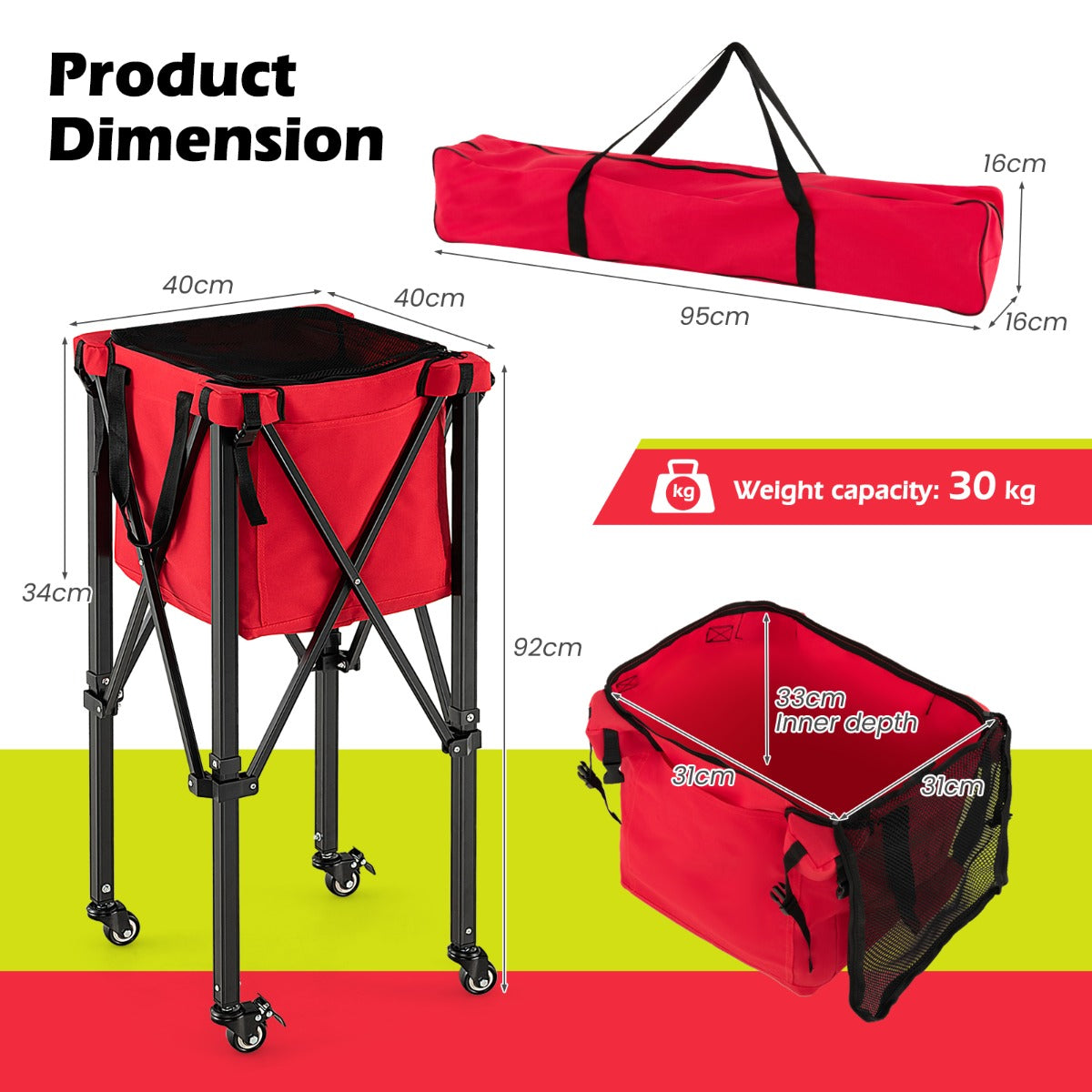 LIVSK Opvouwbare Tennisbalwagen - Lichtgewicht Aluminium - Tot 150 Tennisballen - Inclusief Draagtas - Rood