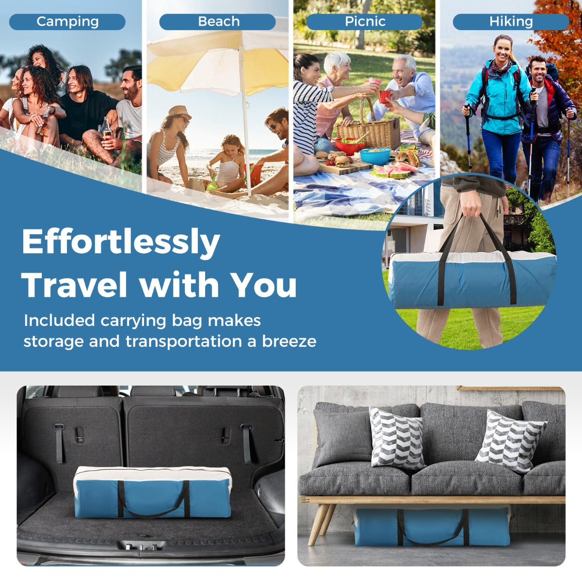 LIVSK Grote Familietent voor 5 Personen - Waterdicht en Scheurvast - 3 Mesh-Ramen - 2 Deuren - 248 x 248 x 230 cm - Blauw en wit