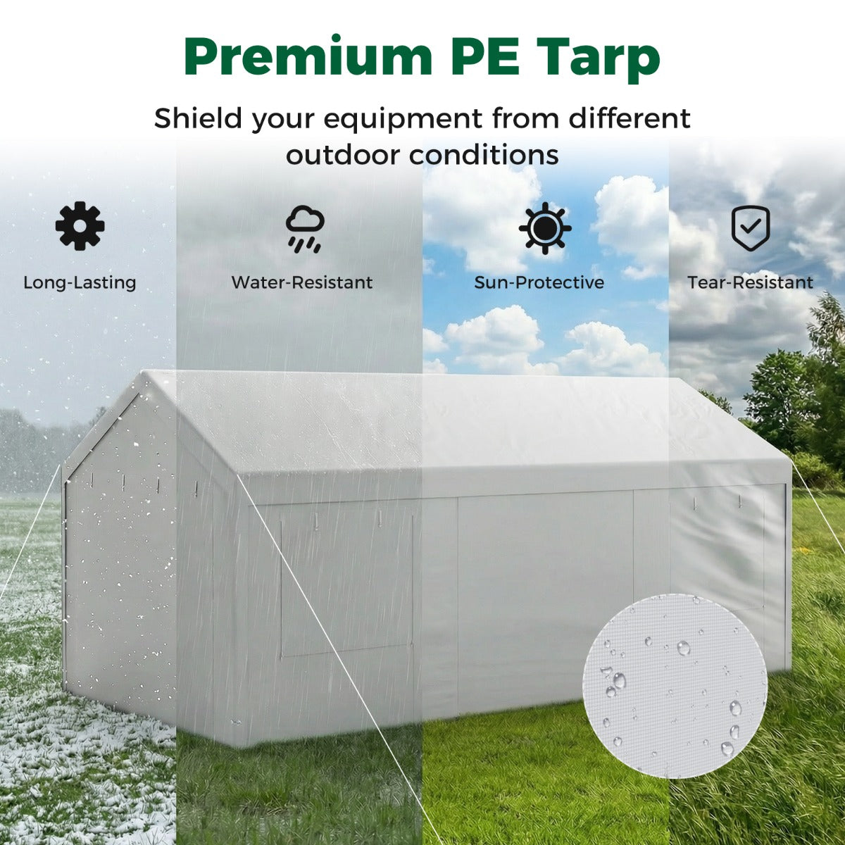 Livsk costway tentgarage 305 x 586 cm opslagtent met oprolbare geventileerde ramen en afneembare zijwanden wit