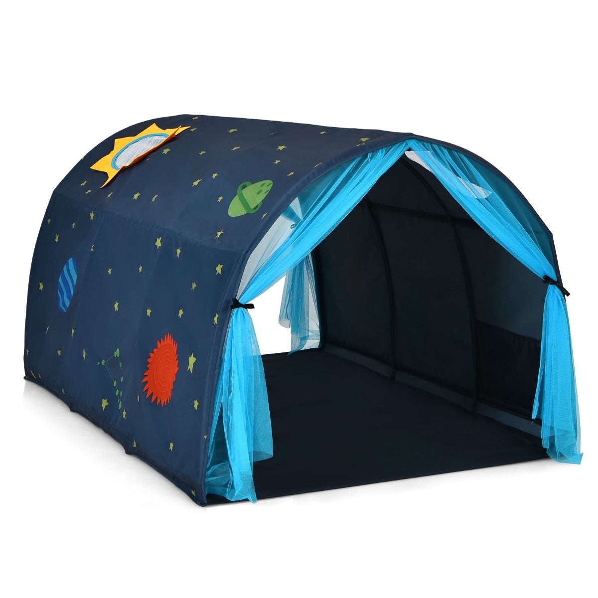 LIVSK Speeltent voor Kinderen - Multifunctioneel met Gordijnen en Opbergvakken - Eenvoudige Montage - Blauw