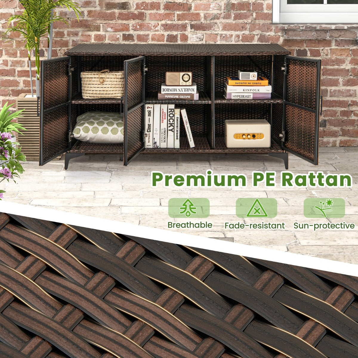 LIVSK PE Geweven Hars Opbergbox 318L - Duurzaam Metalen Frame - Afneembare Planken - Waterdicht - Anti-kantelbeveiliging -