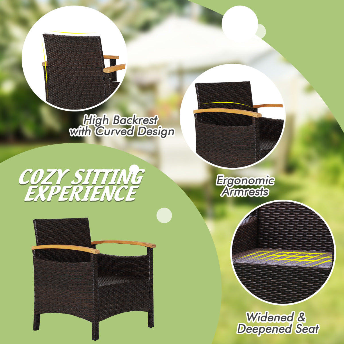 LIVSK 3-Delige Terrasmeubelset - Inclusief 2 Stoelen en Salontafel - Duurzaam PE Rotan - Comfortabele Kussens - Tot 160 kg -