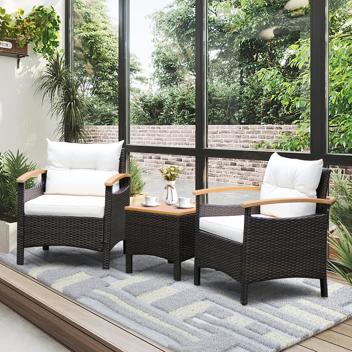 LIVSK 3-Delige Terrasmeubelset - Inclusief 2 Stoelen en Salontafel - Duurzaam PE Rotan - Comfortabele Kussens - Tot 160 kg -
