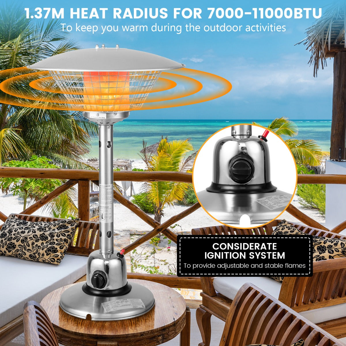 Livsk costway terrasverwarming gas warmtestraler draagbare tafelverwarming met max 4000 w verwarmingsvermogen evenals omval en oververhittingsbeveiliging 6