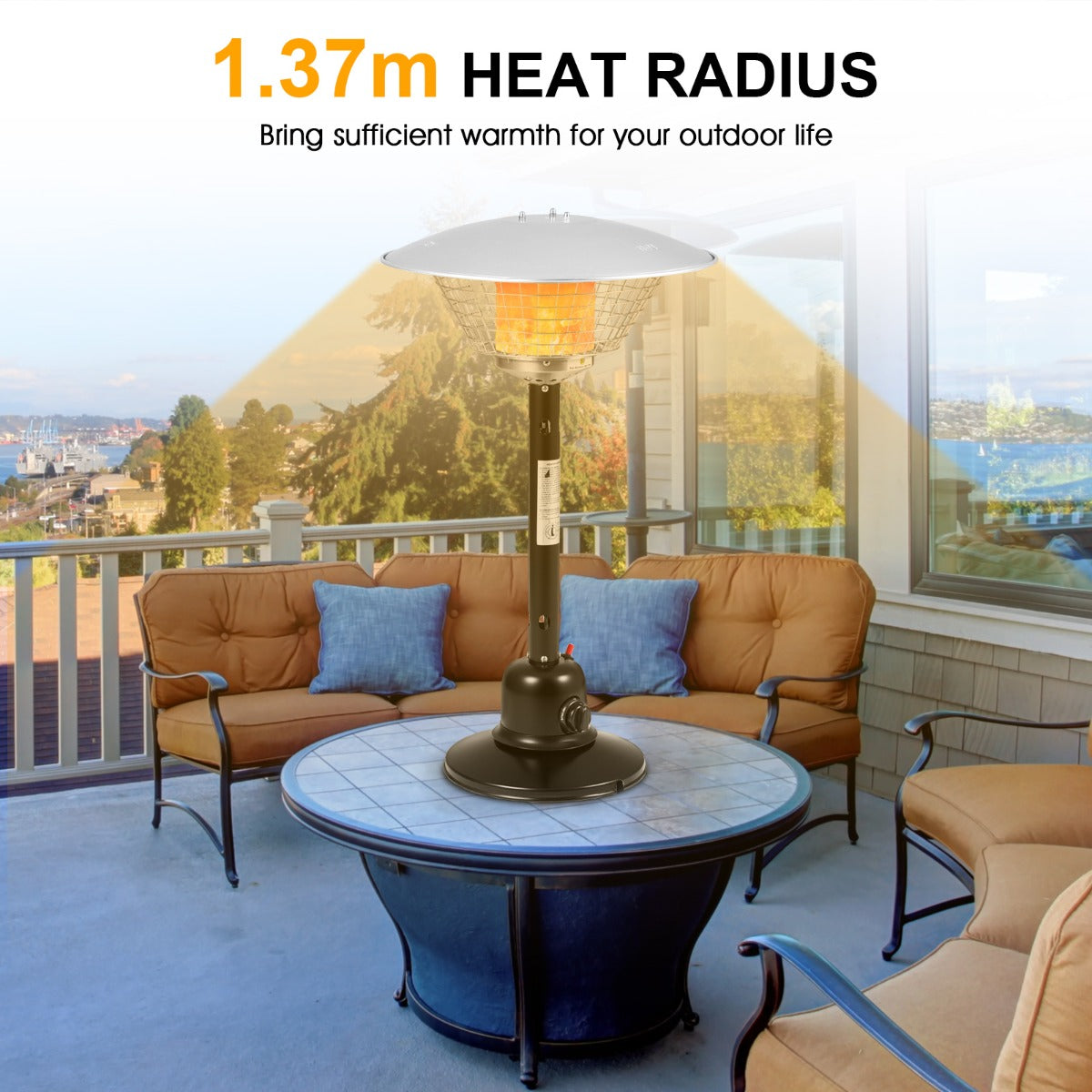 Livsk costway terrasverwarming gas warmtestraler draagbare tafelverwarming met max 4000 w verwarmingsvermogen evenals omval en oververhittingsbeveiliging zwart 4