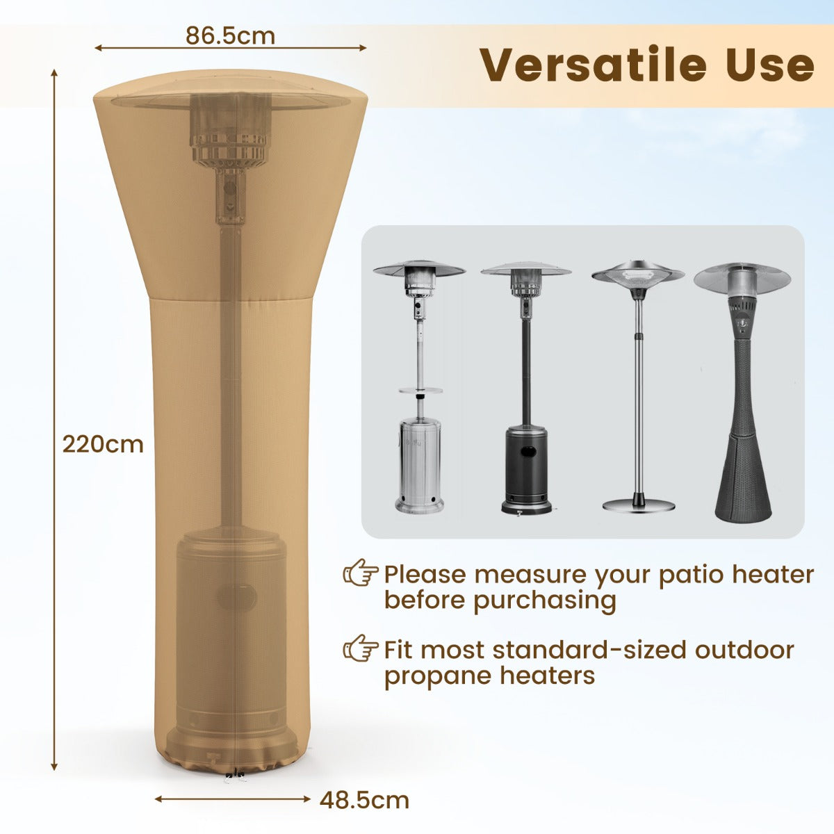 Livsk costway terrasverwarminghoes met ritssluiting en opbergtas beschermhoes voor verwarming 220 x 865 x 485 cm beige 1 1