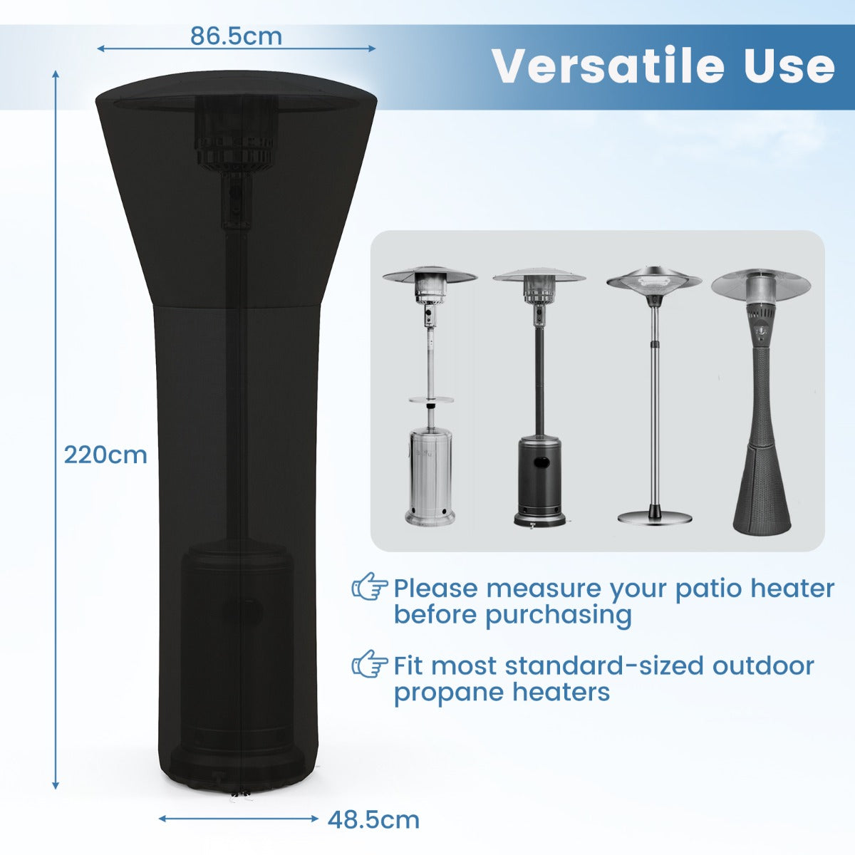 Livsk costway terrasverwarminghoes met ritssluiting en opbergtas beschermhoes voor verwarming 220 x 865 x 485 cm zwart 1 1