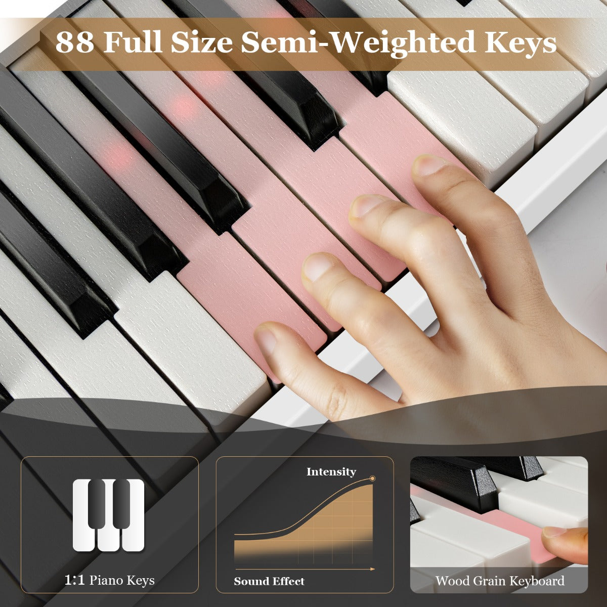 LIVSK Digitale Piano met Toetsenbord - 128 Tonen, 128 Ritmes, 20 Demo's - Inklapbaar met Draagtas - Wit