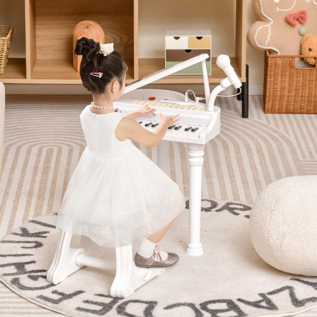LIVSK Multifunctioneel Pianotoetsenbord voor Kinderen - 31 Toetsen - 22 Demosongs - LED-Leermodus - Inclusief Kruk en Microfoon -