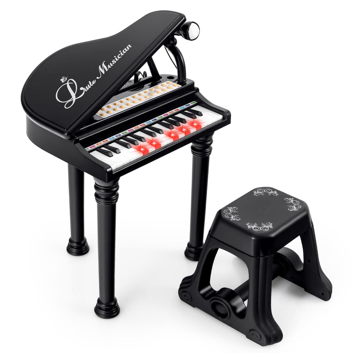LIVSK Multifunctionele Speelgoedpiano voor Kinderen - 31 Toetsen - 22 Demosongs - LED-Leermodus - Inclusief Kruk en Microfoon -