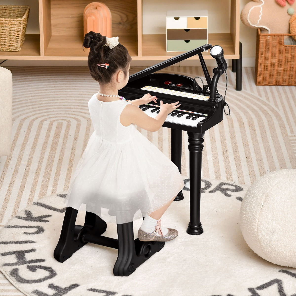LIVSK Multifunctionele Speelgoedpiano voor Kinderen - 31 Toetsen - 22 Demosongs - LED-Leermodus - Inclusief Kruk en Microfoon -