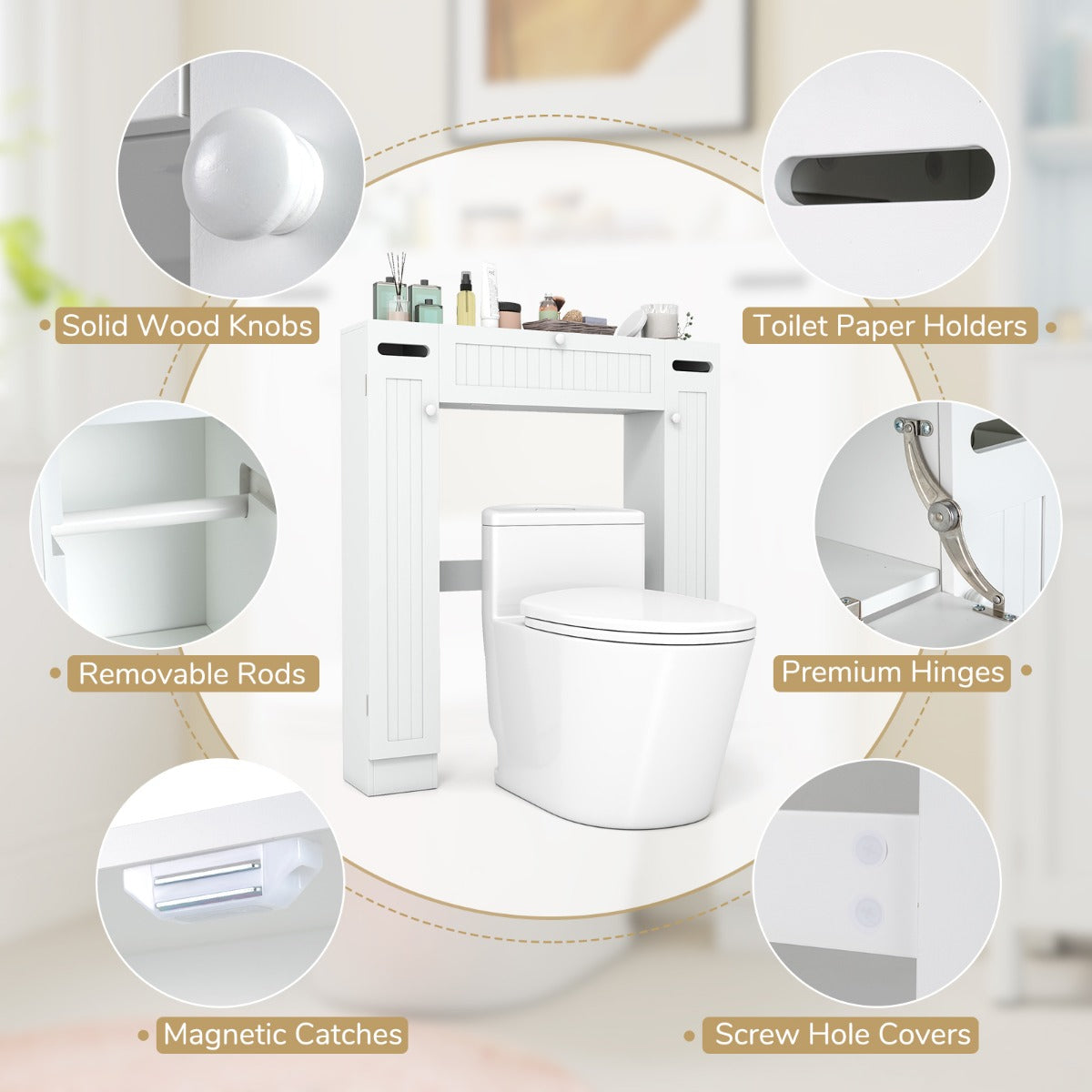 Livsk costway toiletkast boven toilet vrijstaande bovenkast met 2 zijdeuren toiletplank voor badkamer 5
