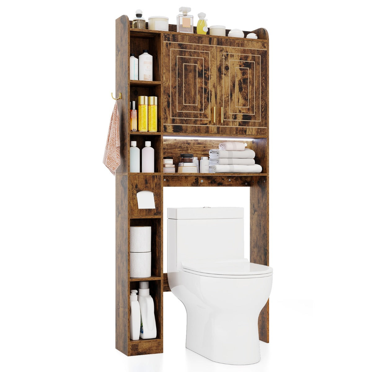 Livsk costway toiletkast vrijstaande badkamerkast bovenkast voor badkamer en wasruimte badkamerrek van hout 1 1