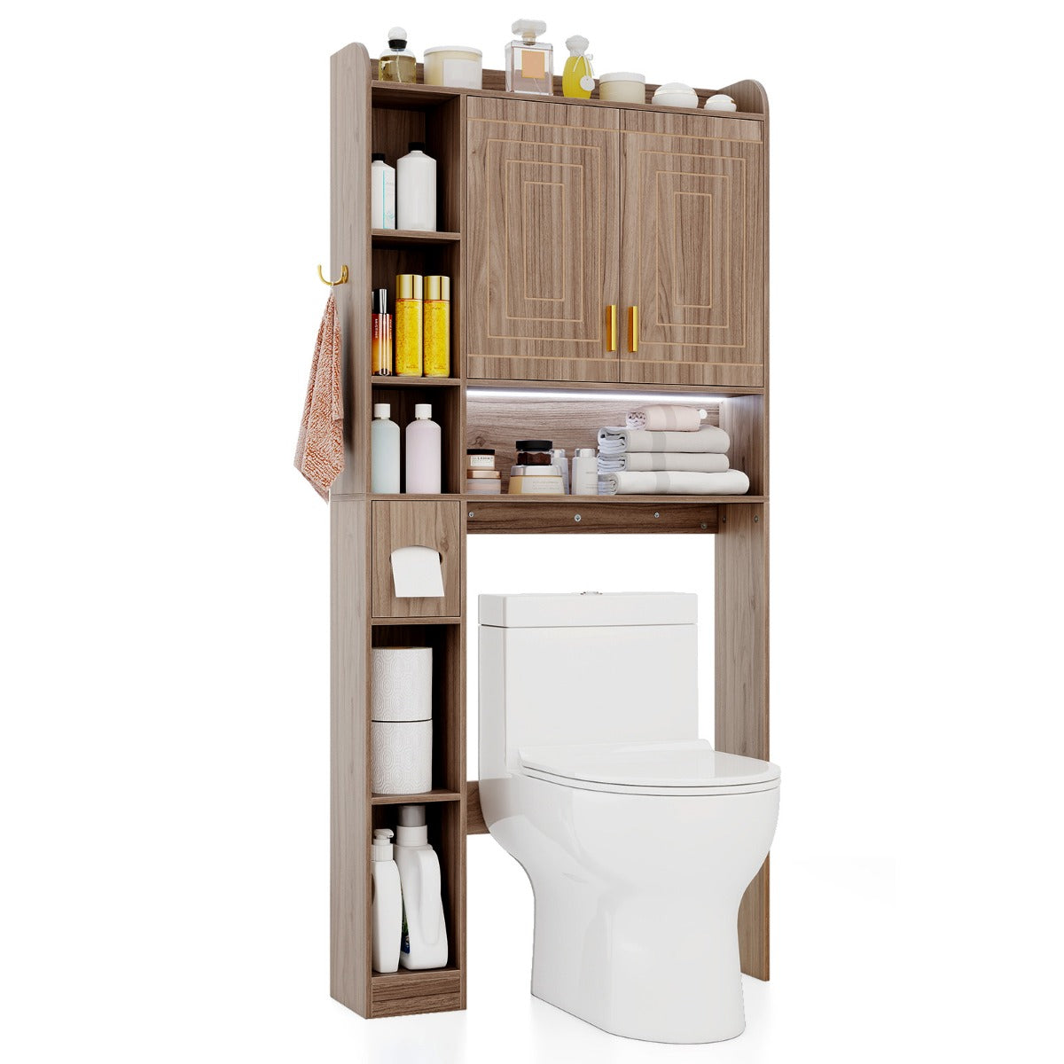 Livsk costway toiletkast vrijstaande badkamerkast bovenkast voor badkamer en wasruimte badkamerrek van hout grijs 1 1