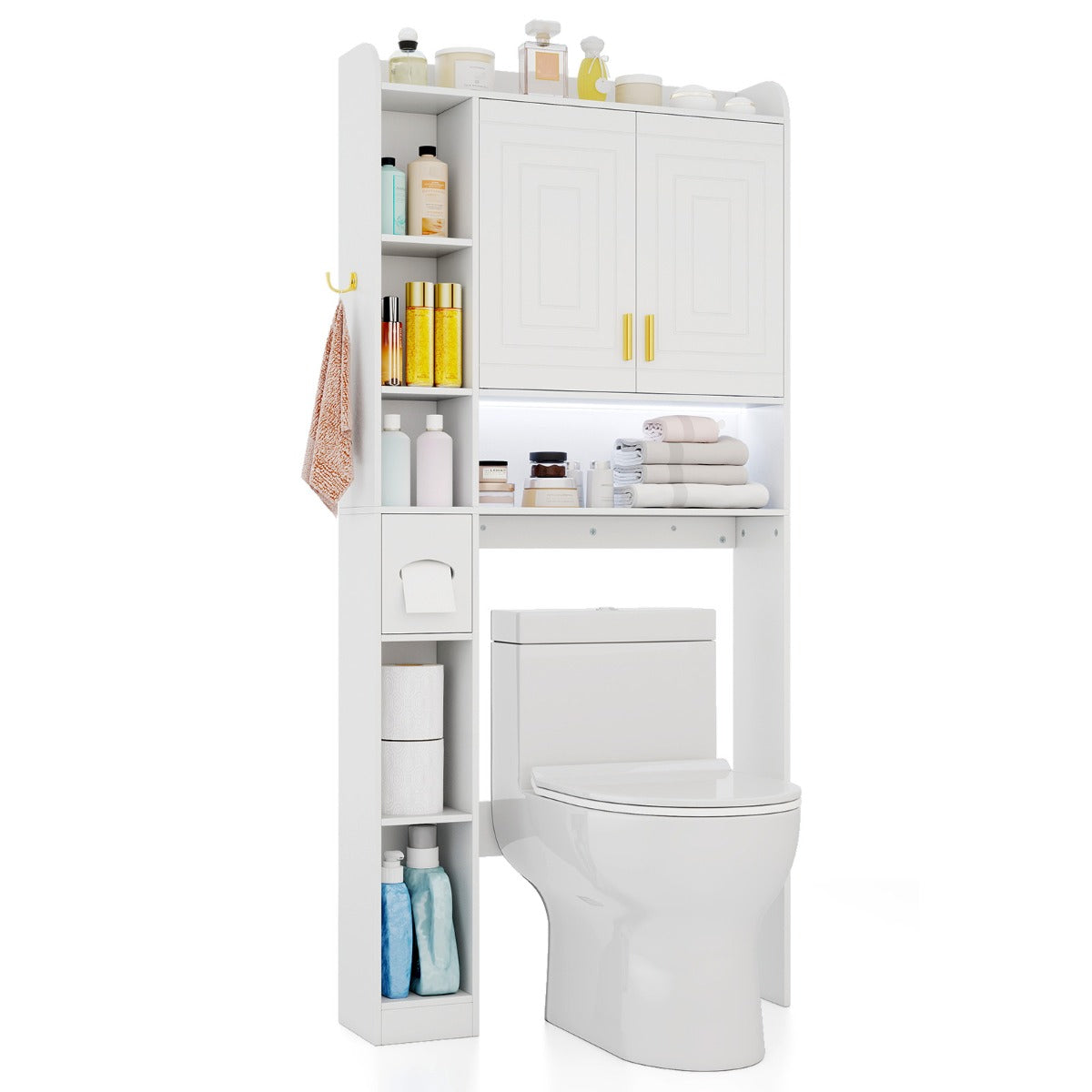 Livsk costway toiletkast vrijstaande badkamerkast bovenkast voor badkamer en wasruimte badkamerrek van hout wit 1 1