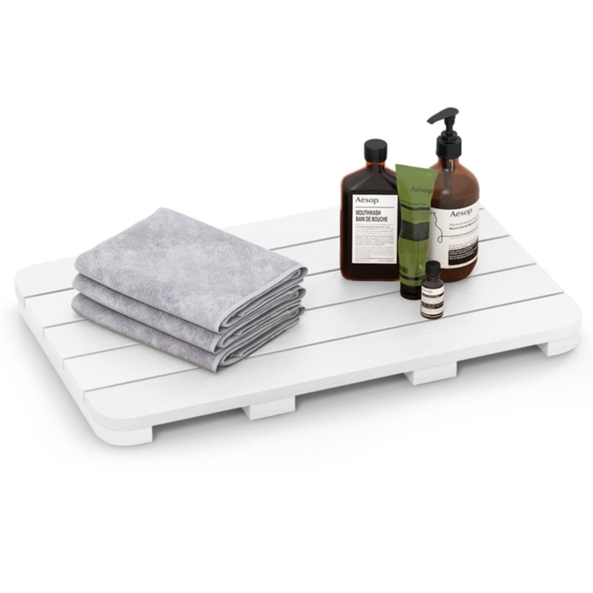 LIVSK Waterdichte Badmat van HIPS - Antislip met Rubberen Kussentjes - Voor Binnen en Buiten - 55 x 34 x 4,5 cm - Bruin/Wit