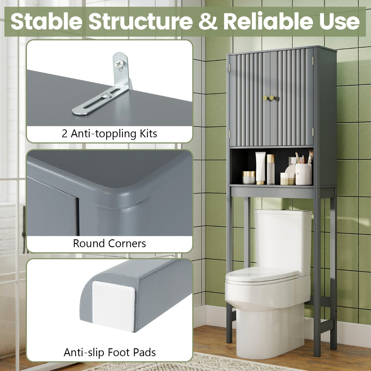 Livsk costway toiletplank toiletplank met verstelbare planken toiletkast met kastje grijs 4 2