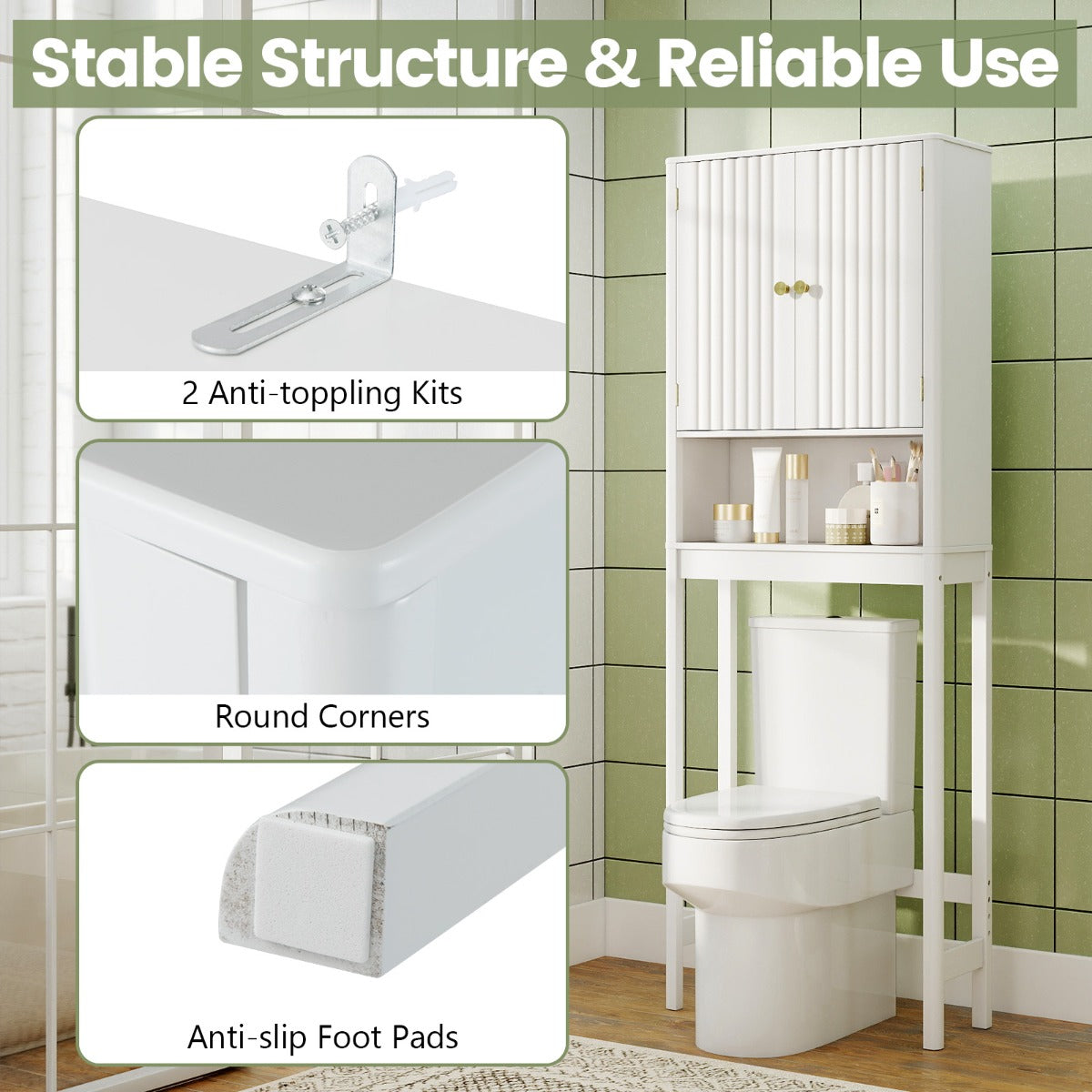 Livsk costway toiletplank toiletplank met verstelbare planken toiletkast met kastje wit 5