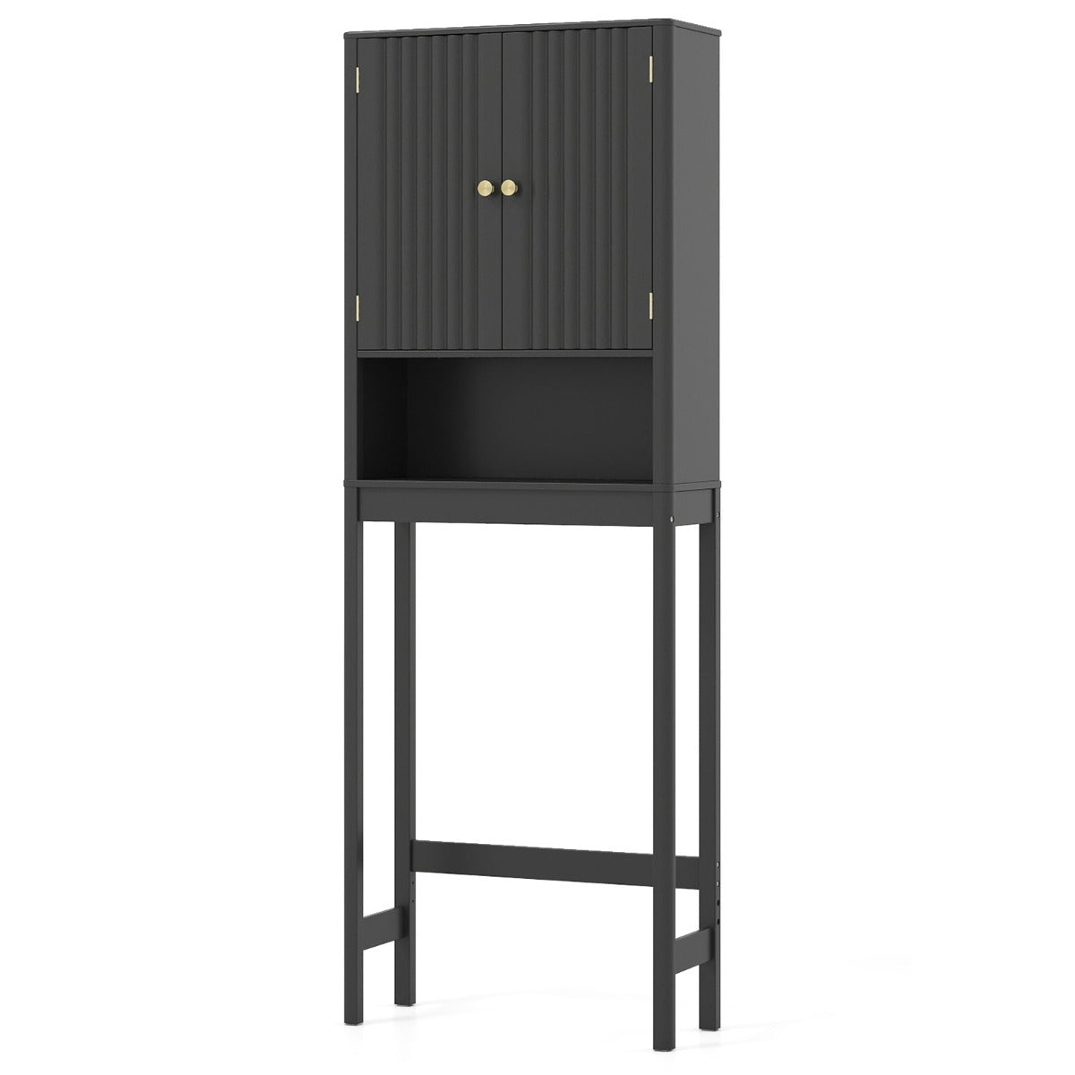 Livsk costway toiletplank toiletplank met verstelbare planken toiletkast met kastje zwart 1 1
