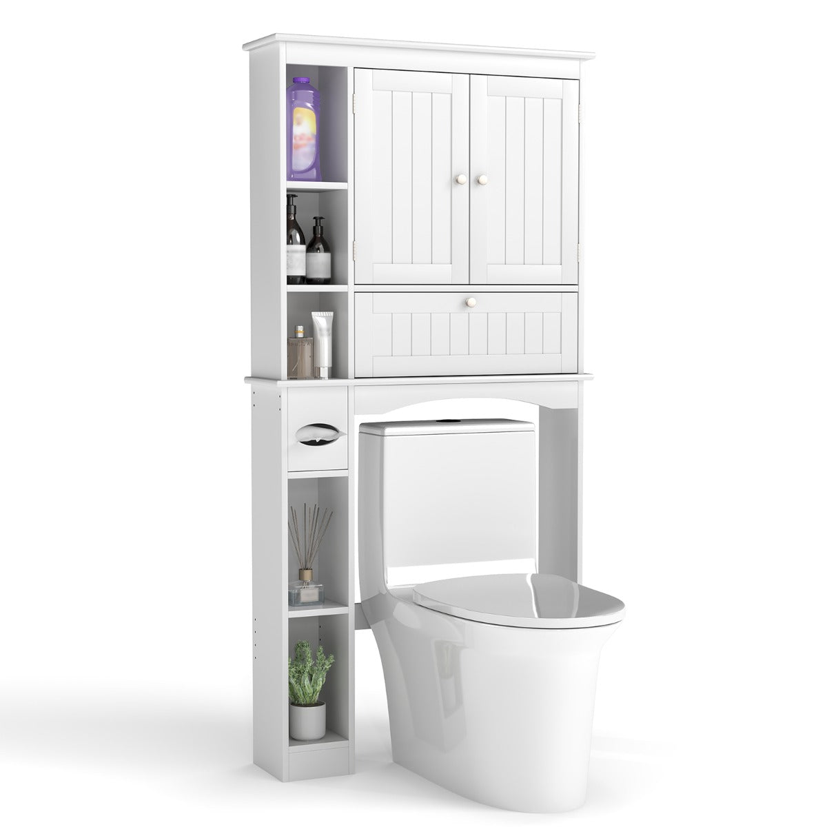 LIVSK Toilettenschrank - Verstelbare Planken - 3 Deuren - Multifunctioneel - Ruimtebesparend - Wit