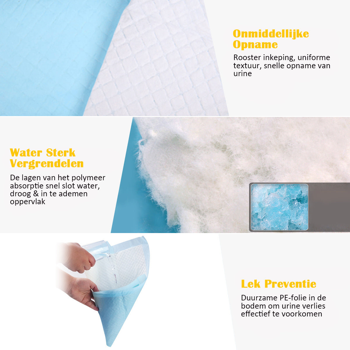 LIVSK Huisdiertraining Pads - 5-laags Absorptie - Lekvrij Design - Hypoallergeen - 60 x 90 cm - 150 Stuks - Wit en Blauw