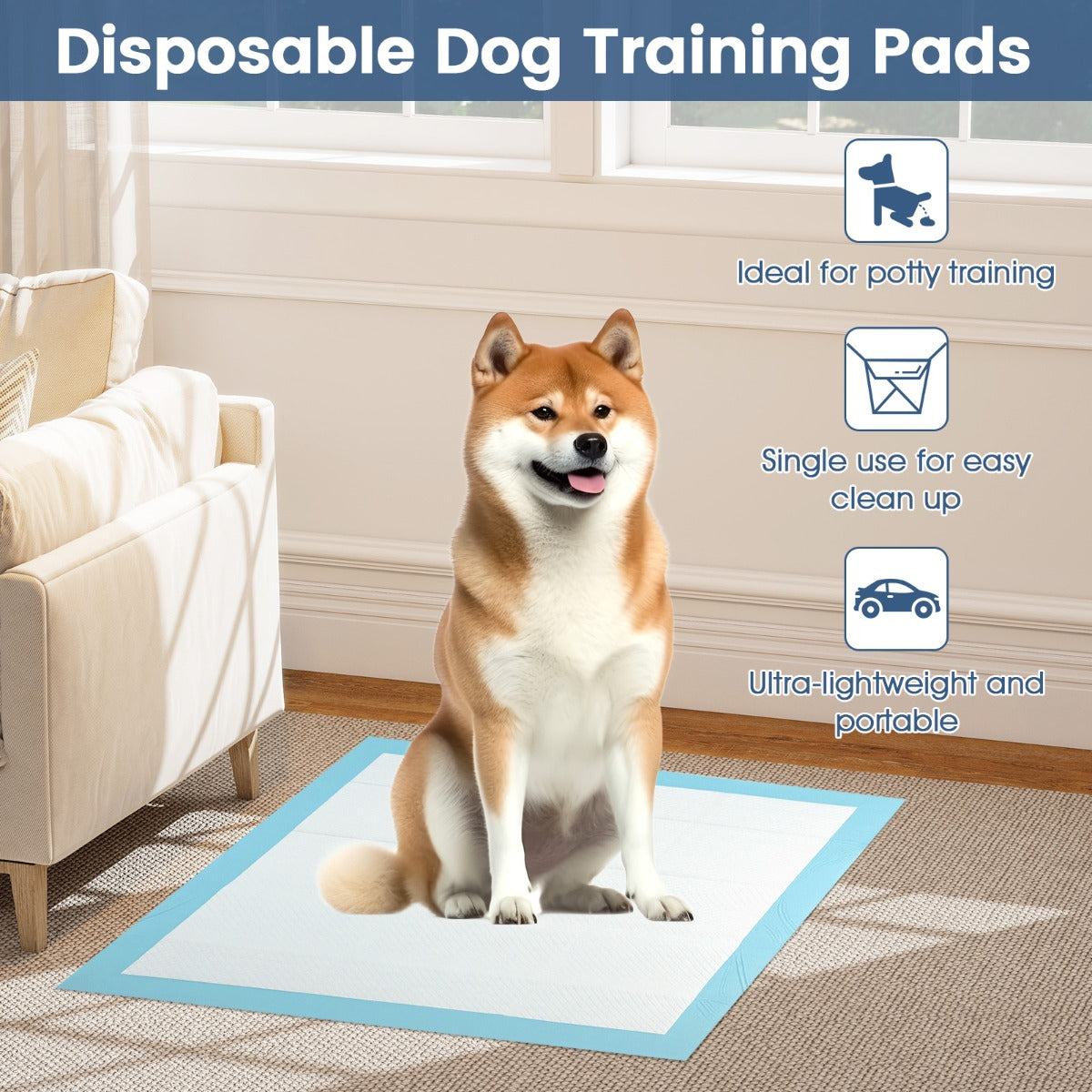 LIVSK Honden- en Puppy-Urinepads - 6-laags Ontwerp - Optimale Absorptie - 150 Stuks - 76 x 76 cm - Blauw+Wit