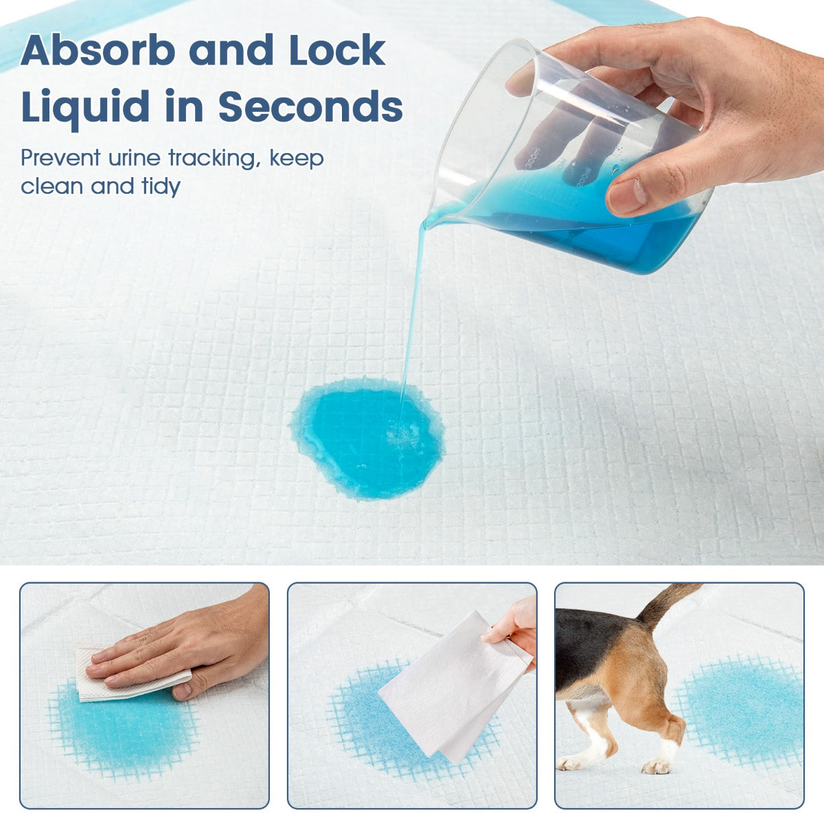 LIVSK Honden- en Puppy-Urinepads - 6-laags Ontwerp - 150 Stuks - Geschikt voor Honden, Katten en Meer - 90 x 60 cm - Blauw+Wit
