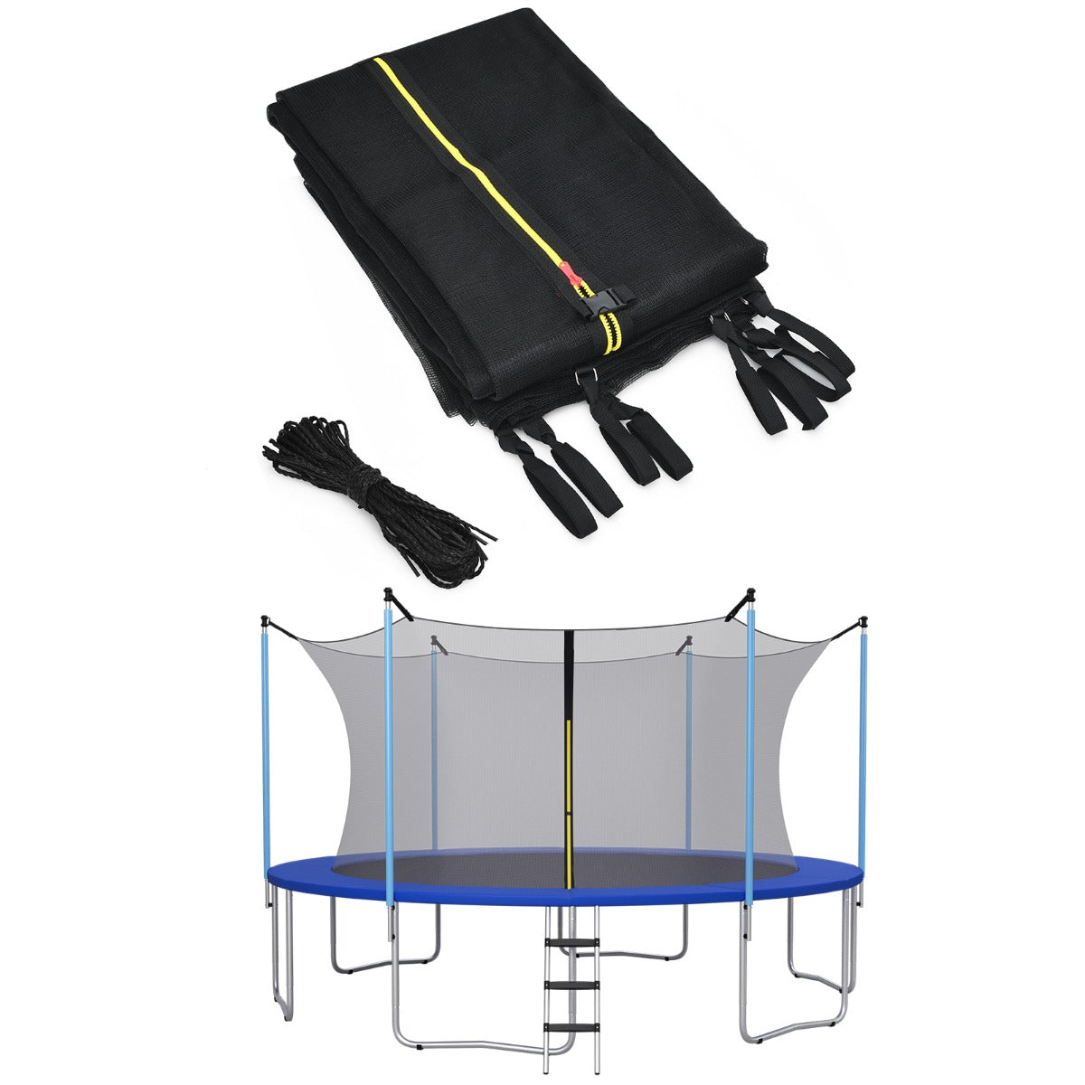 LIVSK Trampoline Veiligheidsnet Vervanging - Dubbele Rits & Gespen - PE Materiaal - Voor 305 cm Trampoline - Zwart