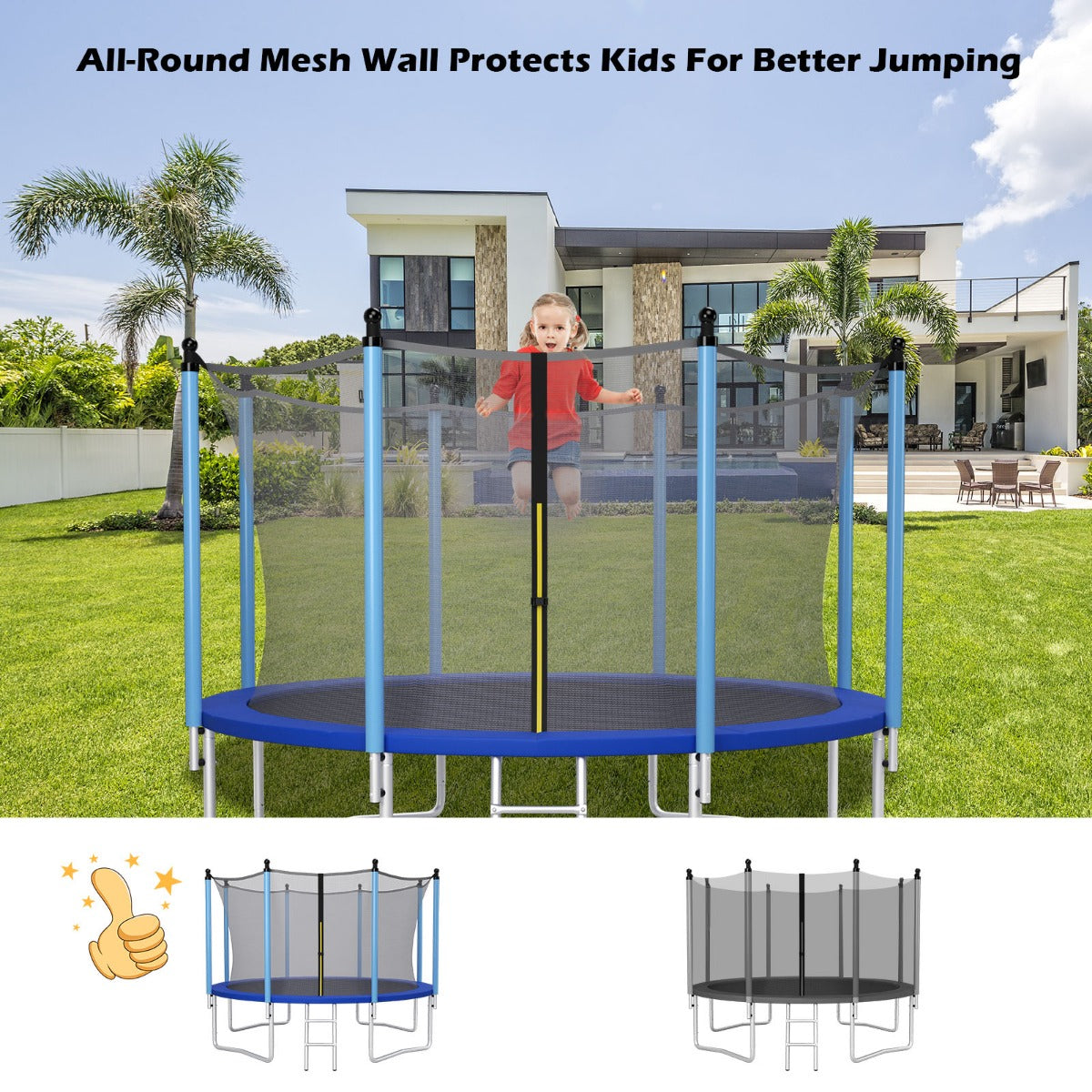 LIVSK Beschermend Trampoline Veiligheidsnet - Dubbele Ritssluiting - PE Materiaal - Geschikt voor 366 cm Trampolines - Zwart