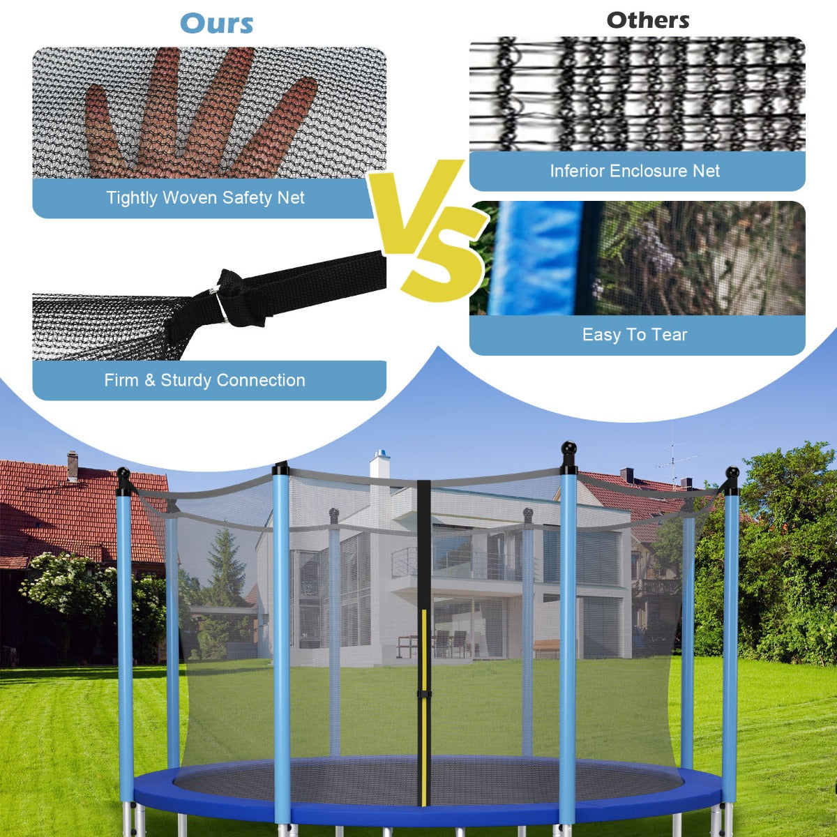 LIVSK Trampoline Veiligheidsnet Vervanging - Dubbele Rits & Gespen - Geschikt voor 427 cm - Eenvoudig op te bergen - Zwart