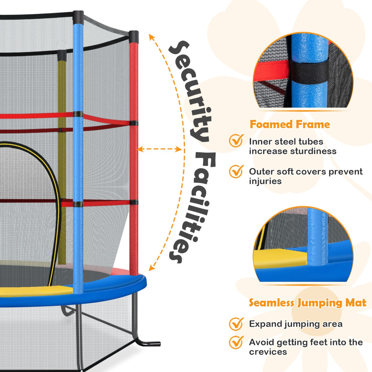 LIVSK Peutert trampoline - 360° Veiligheidsnet - 30 Spankoorden voor Springplezier - Tot 135 kg - Diverse kleuren