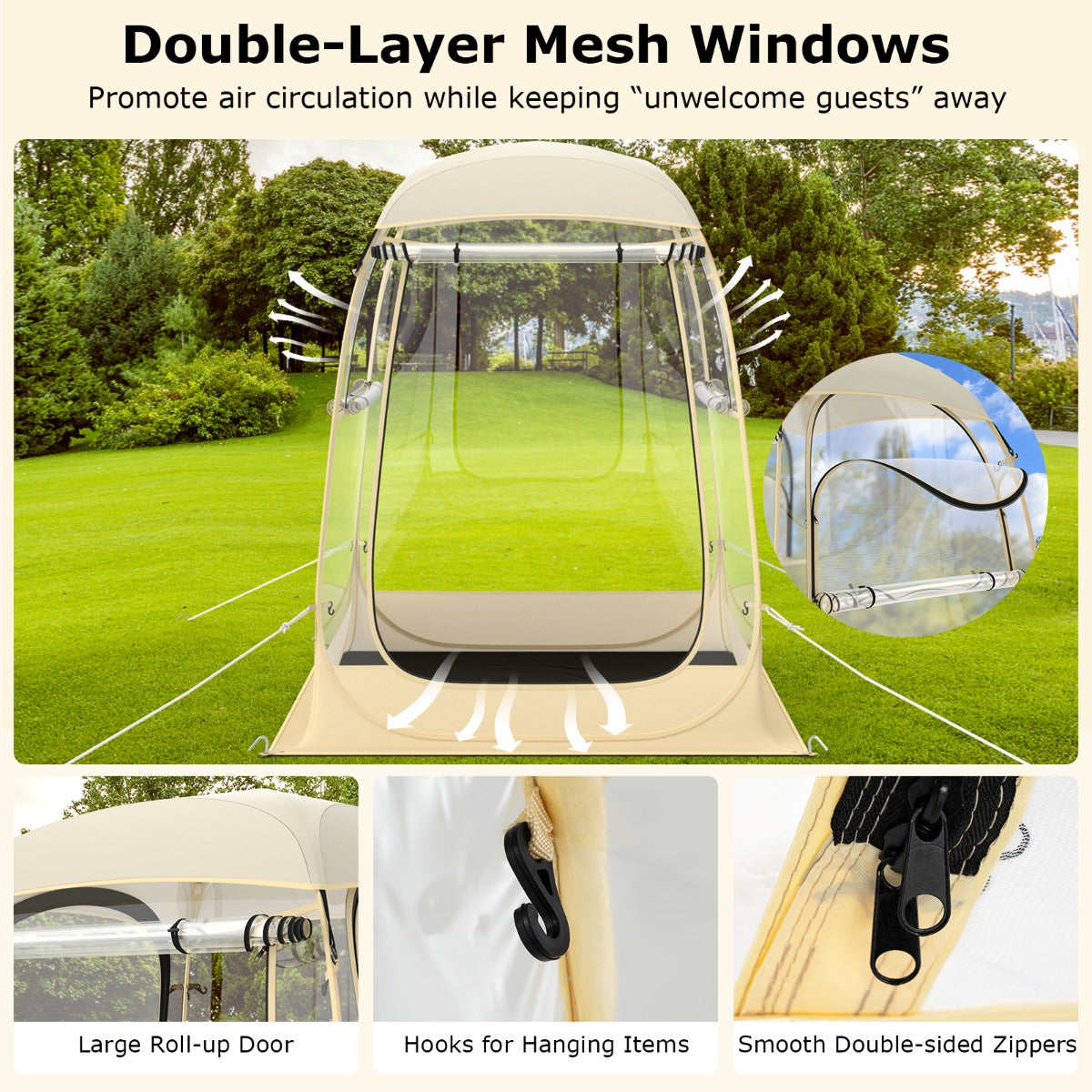 LIVSK Outdoor Luchtkussentent - Pop-up Structuur - Weerbestendig - Panoramisch Zicht voor 1-2 Personen - 128 x 128 x 158 cm -