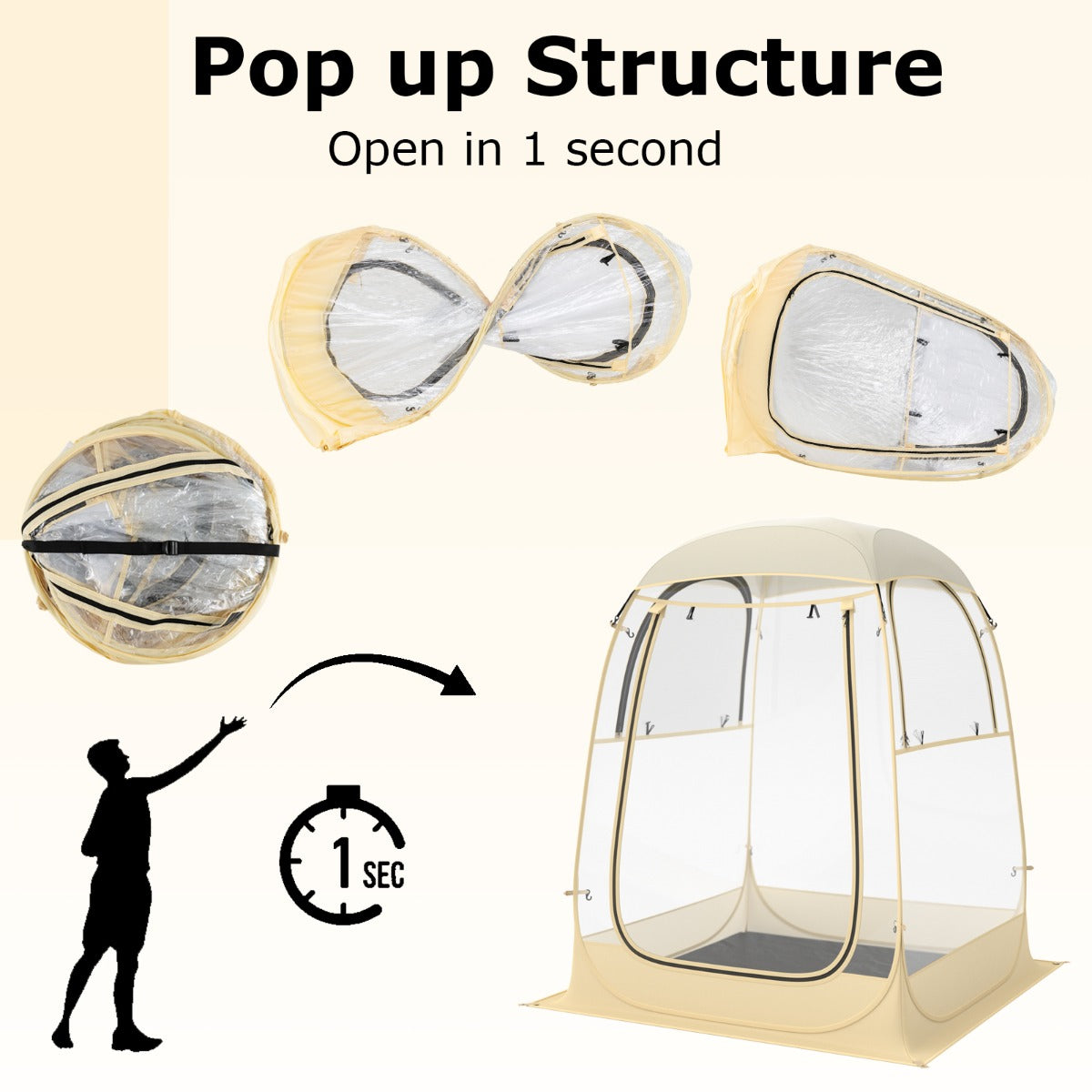 LIVSK Outdoor Luchtkussentent - Pop-up Structuur - Weerbestendig - Panoramisch Zicht voor 1-2 Personen - 128 x 128 x 158 cm -