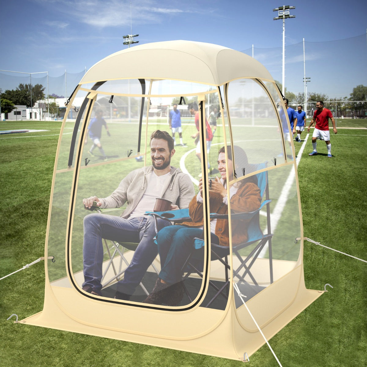 LIVSK Outdoor Luchtkussentent - Pop-up Structuur - Weerbestendig - Panoramisch Zicht voor 1-2 Personen - 128 x 128 x 158 cm -