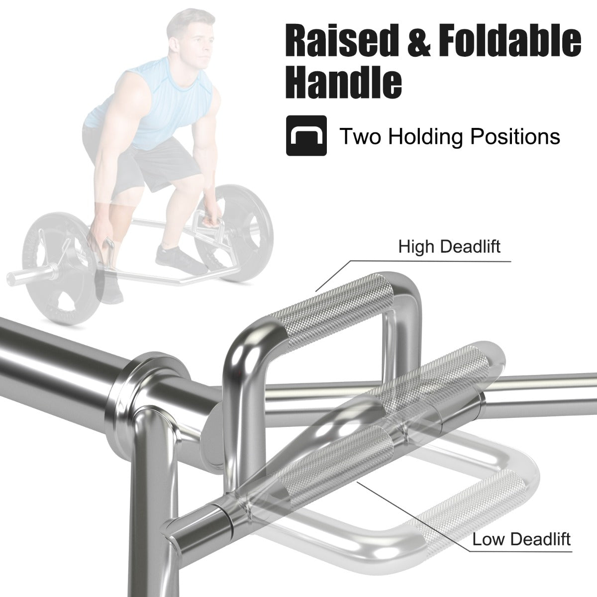 LIVSK Olympische Trap Bar - Stalen Haltersstang voor Full-body Training - Tot 363 kg - Opvouwbare Handgrepen - Zilver