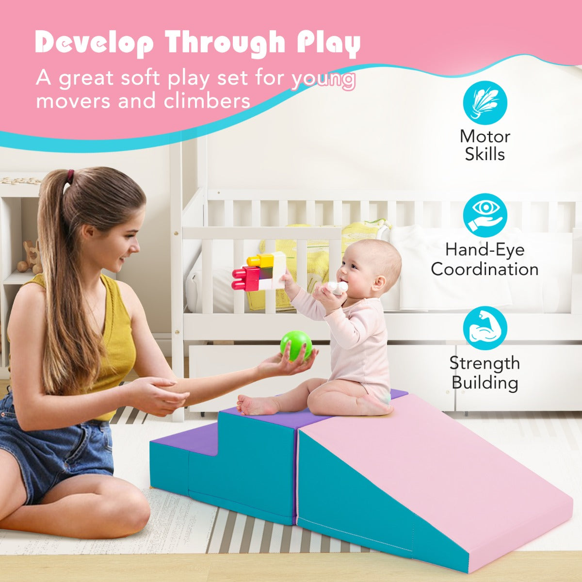 LIVSK Zachte Speelset voor Kinderen - EPE-schuim - Bevordert Motoriek en Fysieke Activiteit - Onderhoudsvriendelijke PU-hoes -