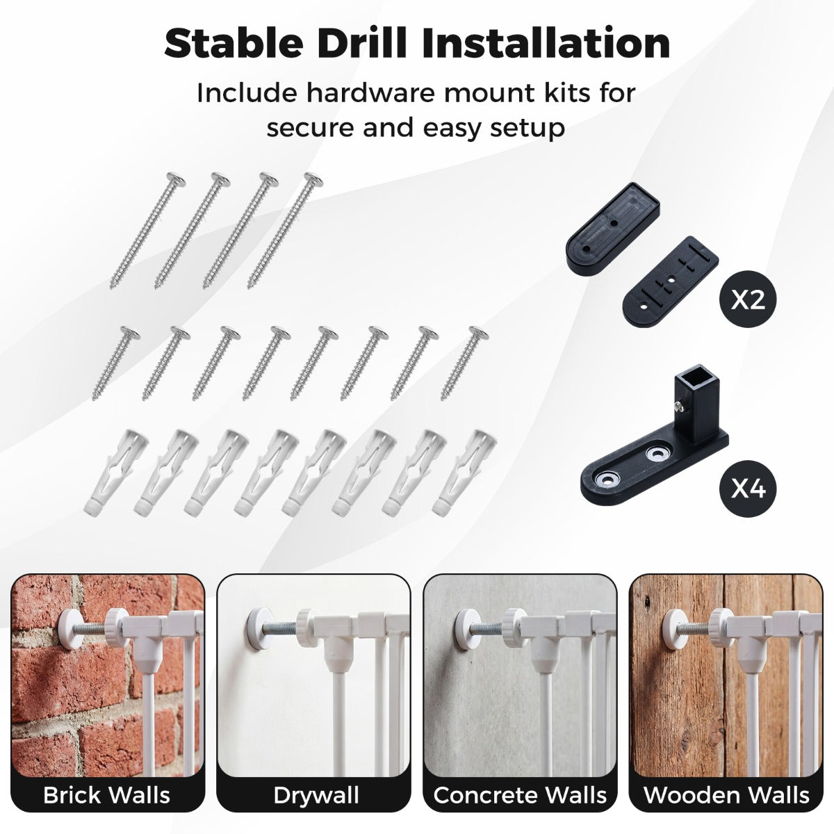 Livsk costway traphek voor babys veiligheidshek voor huisdieren met 3 panelen dubbele sluiting en opening in 2 richtingen stevig metalen kinderhek wit