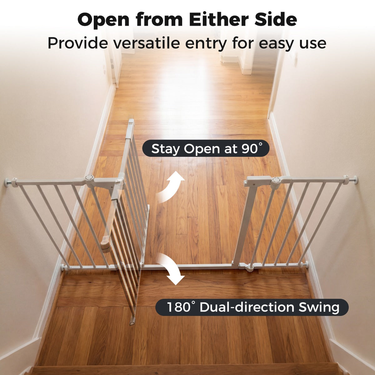 Livsk costway traphek voor babys veiligheidshek voor huisdieren met 3 panelen dubbele sluiting en opening in 2 richtingen stevig metalen kinderhek wit