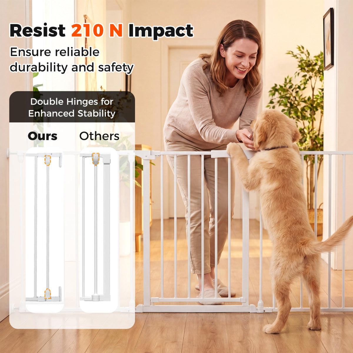 Livsk costway traphek voor babys veiligheidshek voor huisdieren met 3 panelen dubbele sluiting en opening in 2 richtingen stevig metalen kinderhek wit