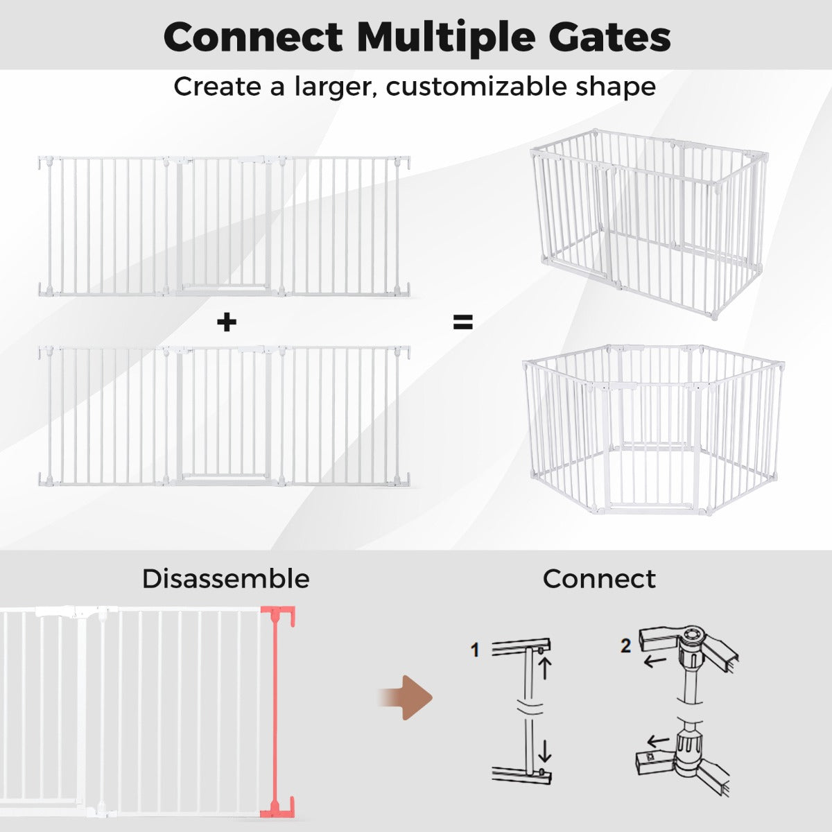 Livsk costway traphek voor babys veiligheidshek voor huisdieren met 3 panelen dubbele sluiting en opening in 2 richtingen stevig metalen kinderhek wit