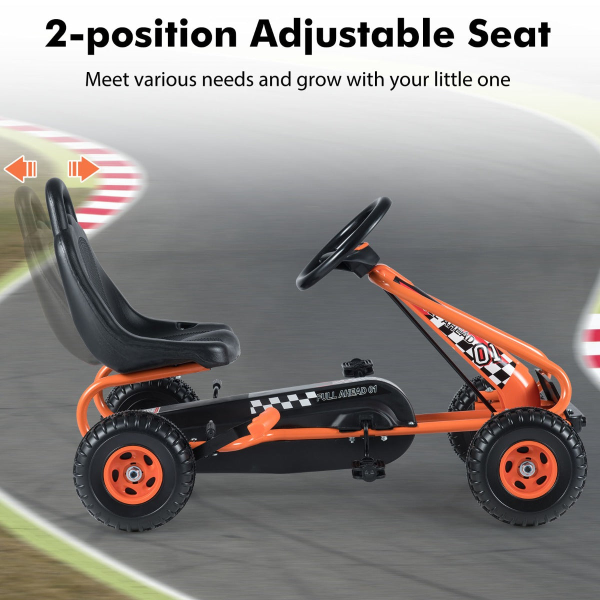 Livsk costway trapkar 4 wiel aandrijving met pedalen en verstelbare stoel handrem en antislip wielen buiten rijdende trapauto voor jongens en meisjes oranje 6