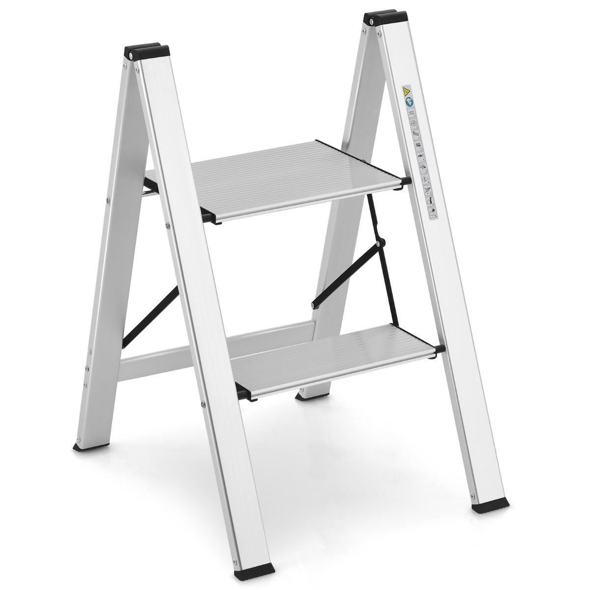 LIVSK Aluminium Trapladder - Antislip Treden - Lichtgewicht en Vouwbaar - 150 kg Capaciteit - 49 x 44 x 66 cm - Zilver