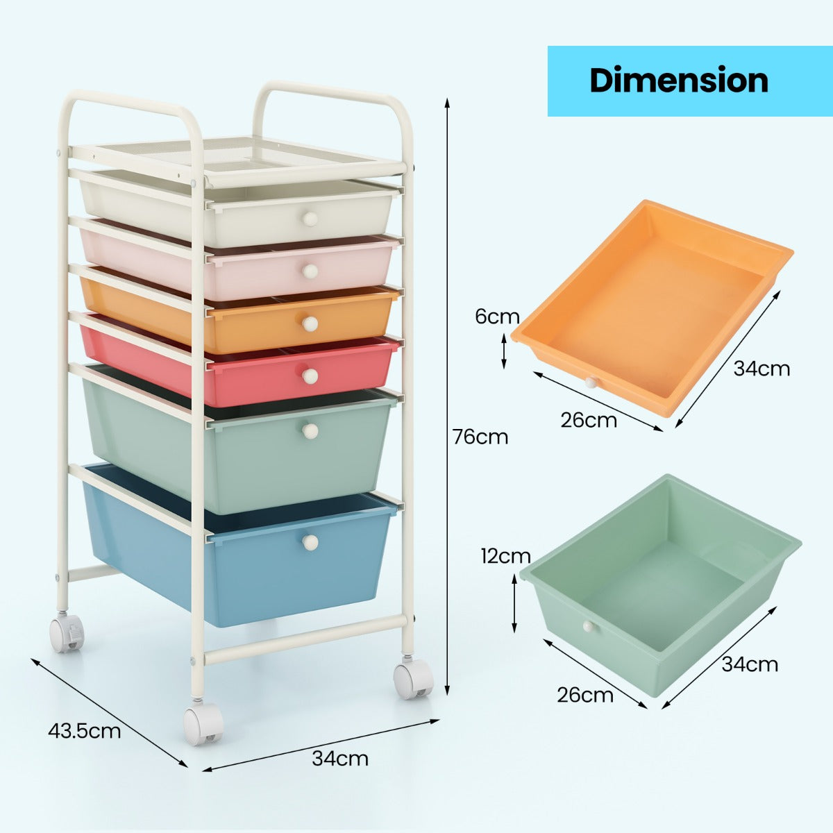 Livsk costway trolley met 6 stapelbare laden trolley met metalen frame en planken transparante opbergtrolley multicolor 1 1