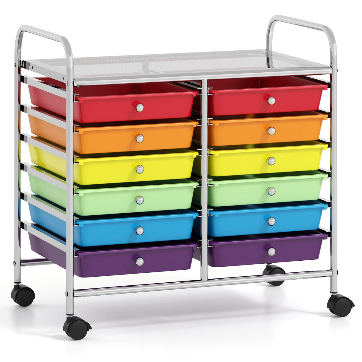 LIVSK Opbergwagen Trolley met 12 Uitneembare Lades - Ruim Werkblad - Stabiel Metalen Frame - Wendbare Wielen - 62 x 38 x 64 cm -